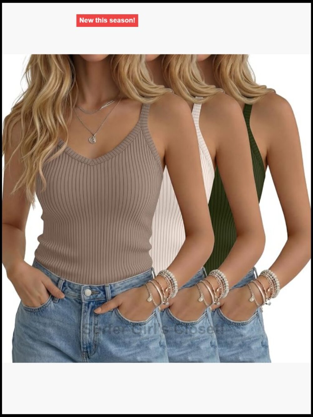 3 Pack Women's Ribbed Tank Tops Cotton Spaghetti Strap V-Neck Sleeveless Summer